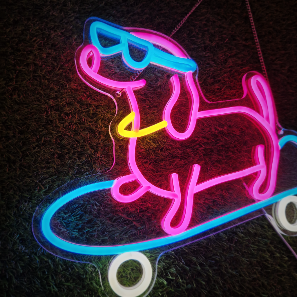 LED Neonskylt Hund Skateboard